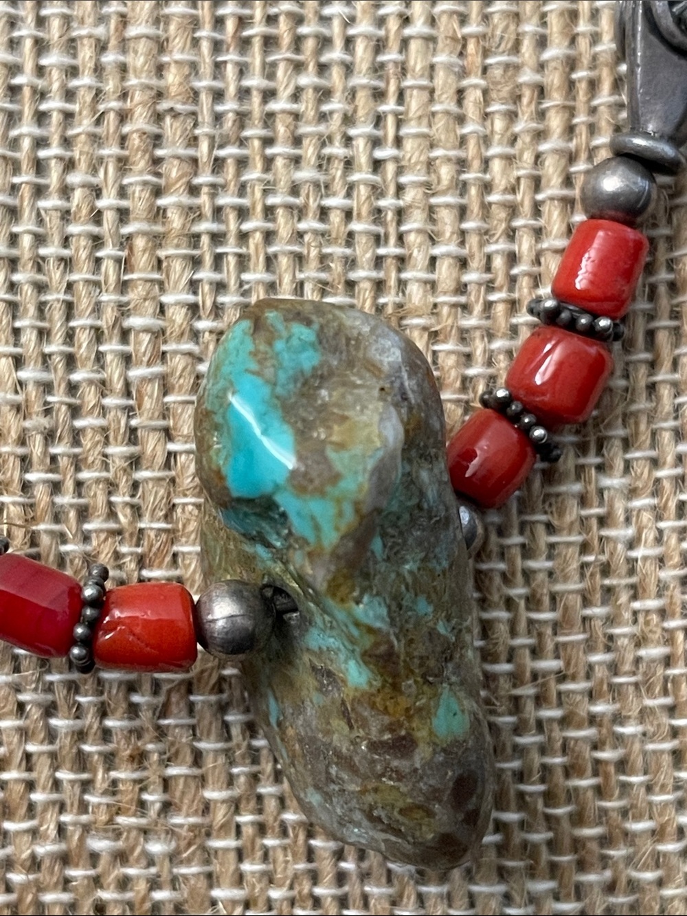 Handcrafted Turquoise & Coral Bead Pendant Necklace - Women Jewelry - Picture 8 of 8